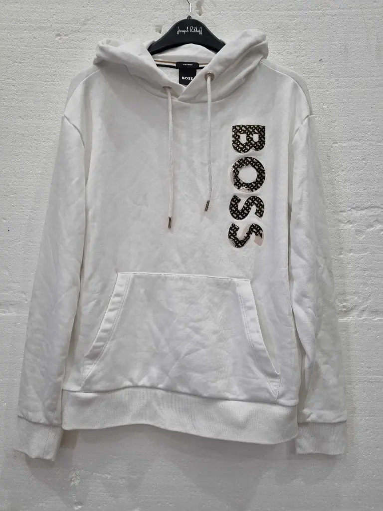 Boss White Seeger Cotton Hoodie Size: Small