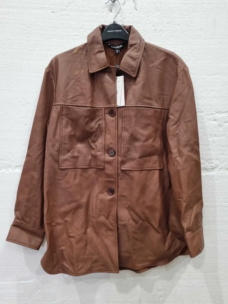 Whistles Chocolate Cady Leather Pocket Overshirt  Size:  Uk 10