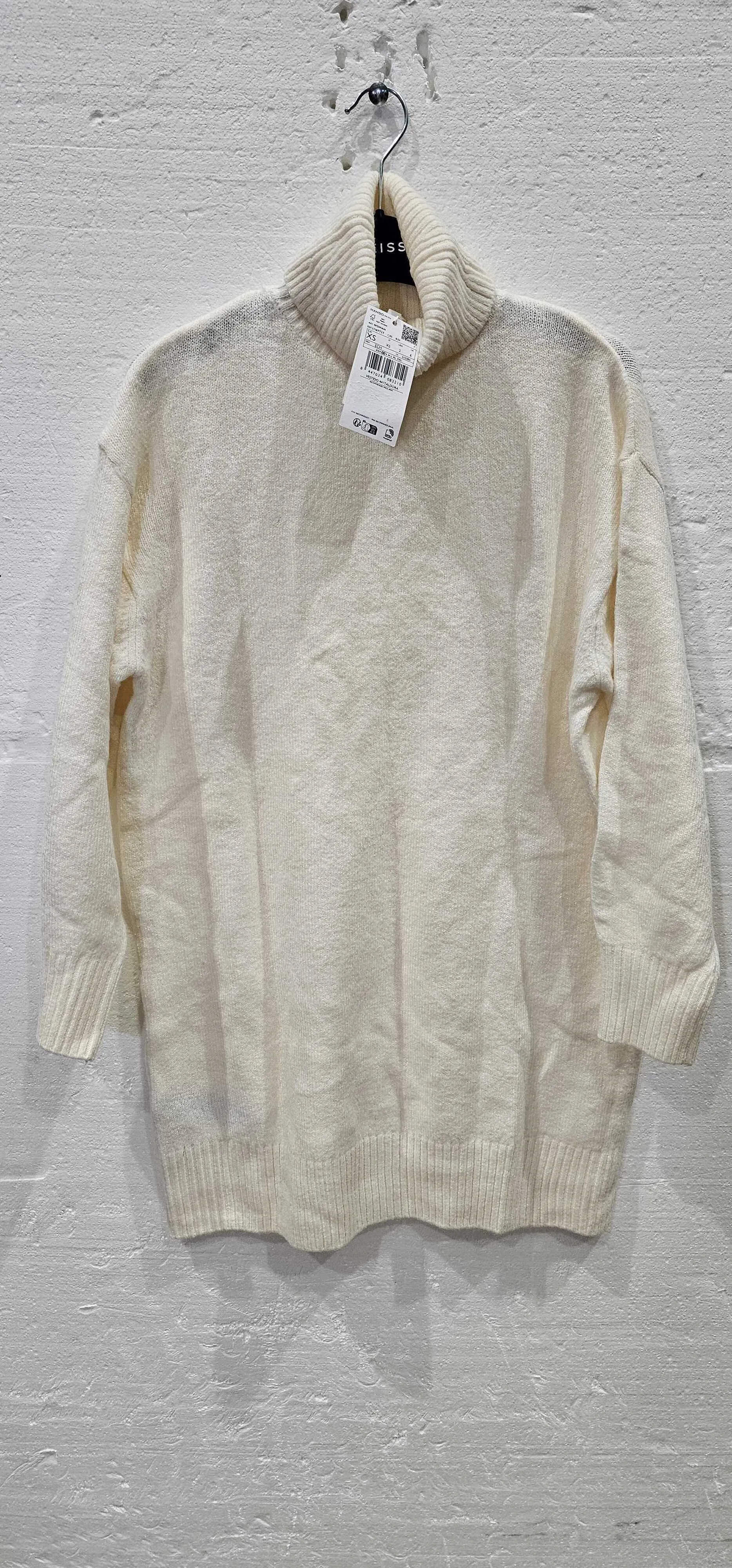 Mango-57087737-05-19-Cream-Ecru Roll Neck Wool Blend Mini Dress-Cream  Size:  Xs