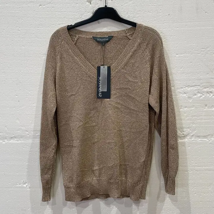 SOSANDAR-S22TK714MC0017-XS-GOLD-Gold Metallic Slouchy Jumper  Size: XS