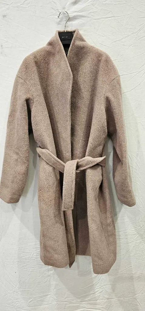 Oatmeal Clara Funnel Neck Wool Coat - Beige  Size: Uk16