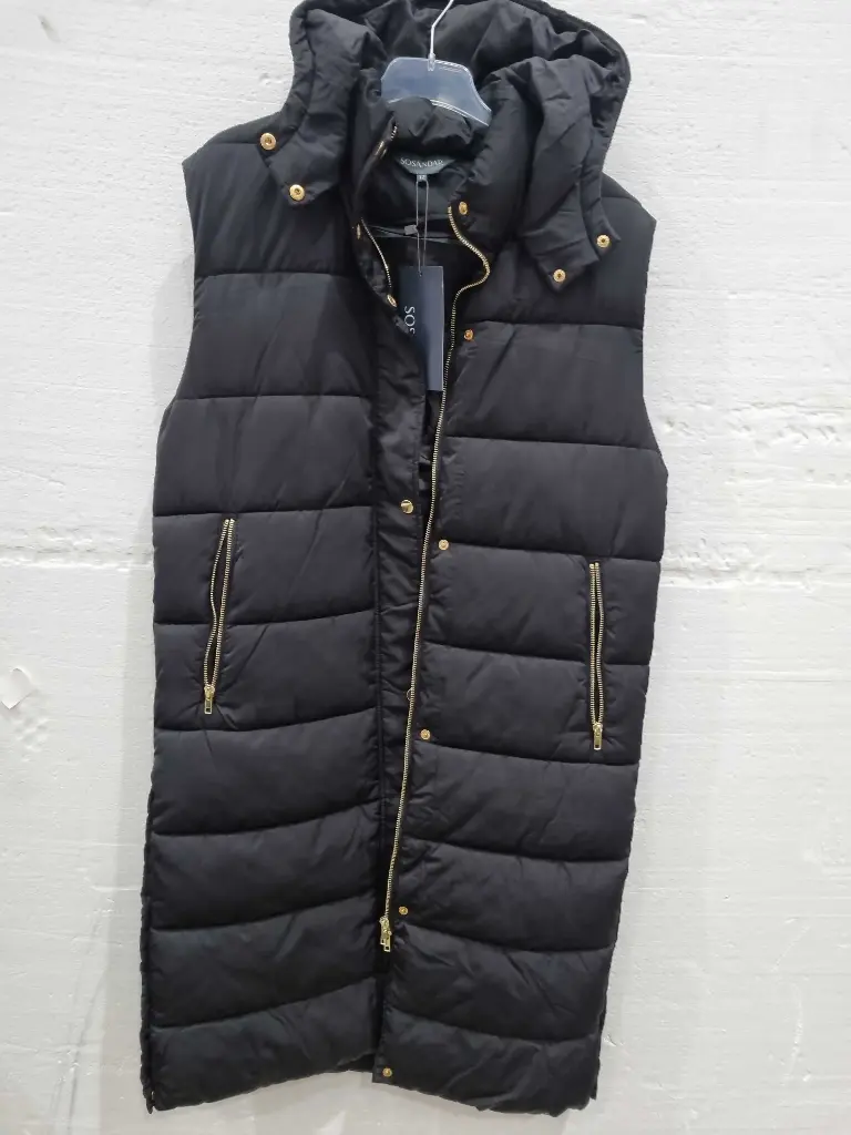 Sosandar Black Longline Padded Hooded Gilet With Pockets  Size: Uk 12