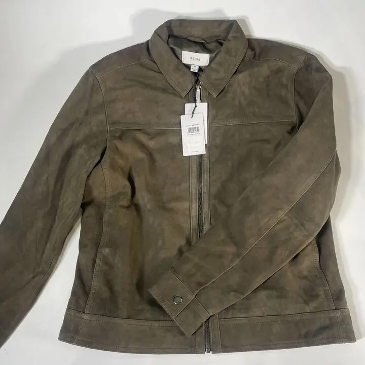 Reiss- Khaki Suede Leather Jacket  Size: Medium