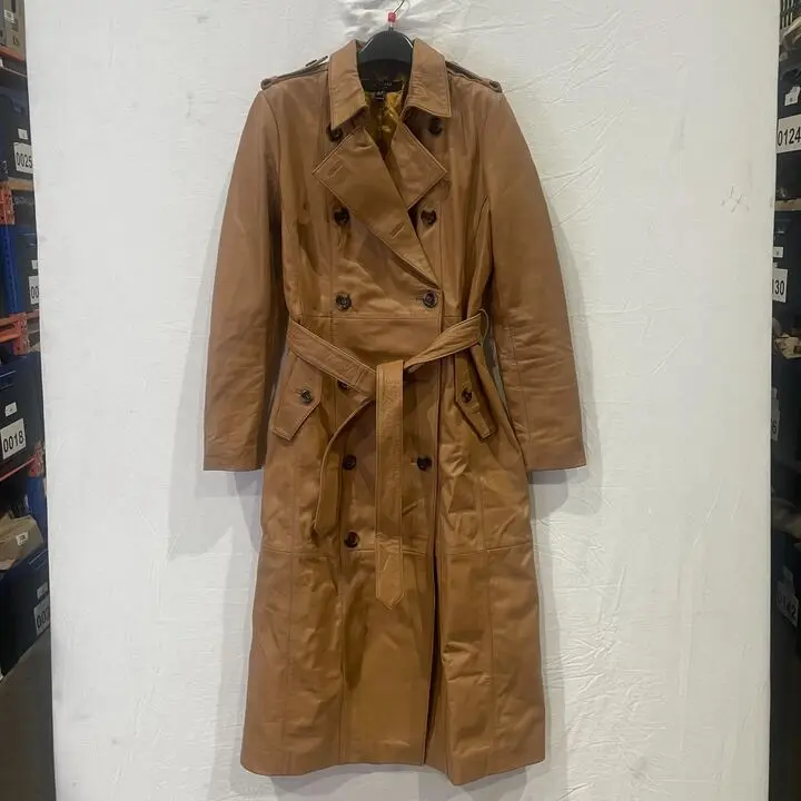 Muubaa - Tan Short Leather Trench Coat  Size: Uk 10