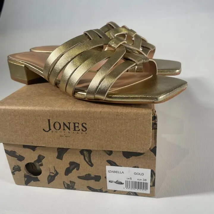 Jones Bootmaker - Gold Izabella Strappy Heeled Mules Size: Uk 5