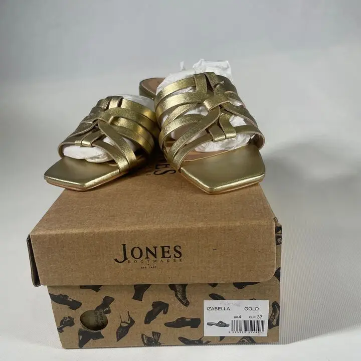 Jones Bootmaker - Gold Izabella Strappy Heeled Mules Size: Uk 4