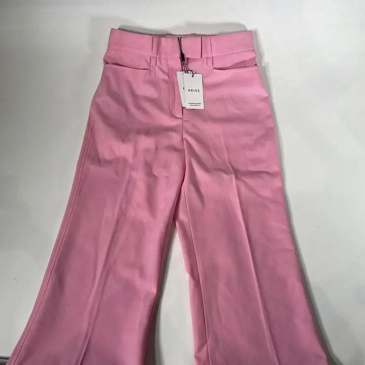 Reiss- Pink Blair Wide Leg Wool Blend Trousers Size: Uk 8
