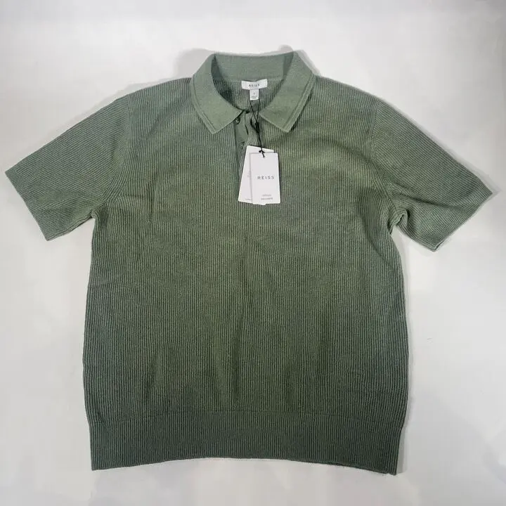 Reiss - Sage Georgy Linen Blend Polo Shirt Size: Small