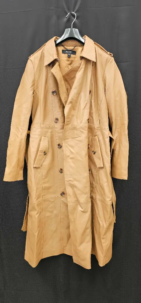 Muubaa - Tan Longline Leather Trench Coat - Brown Size: Uk14