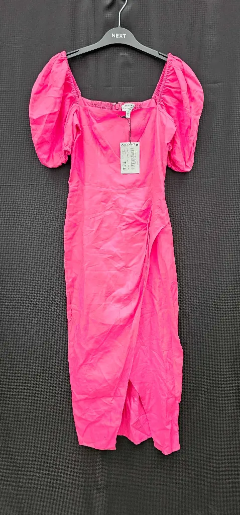 & Other Stories - Hot Pink Puff Sleeve Fitted Dress - Pink Size: Uk6