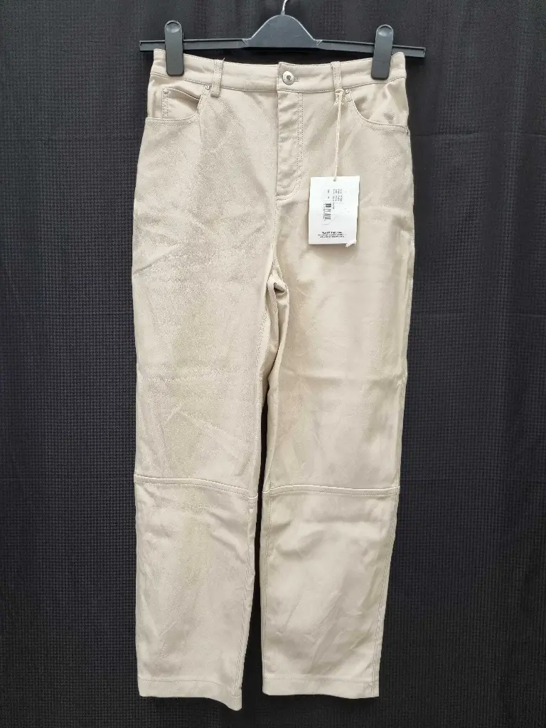Ted Baker Beige Plaider Straight Leg Faux Leather Trouser