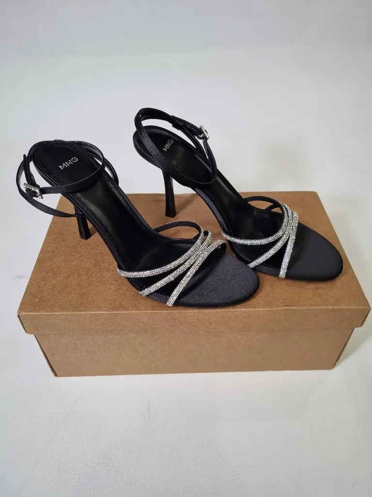 Mango Heeled Sandals With Rhinestone Straps Size: Uk 7