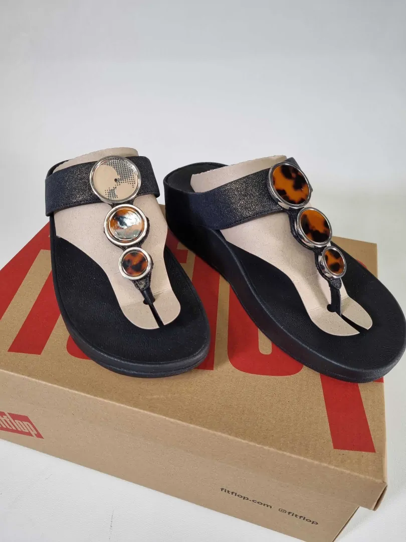  Fitflop - Sparkle Black Halo Shimmer Toe Post Sandal Size: Uk 7