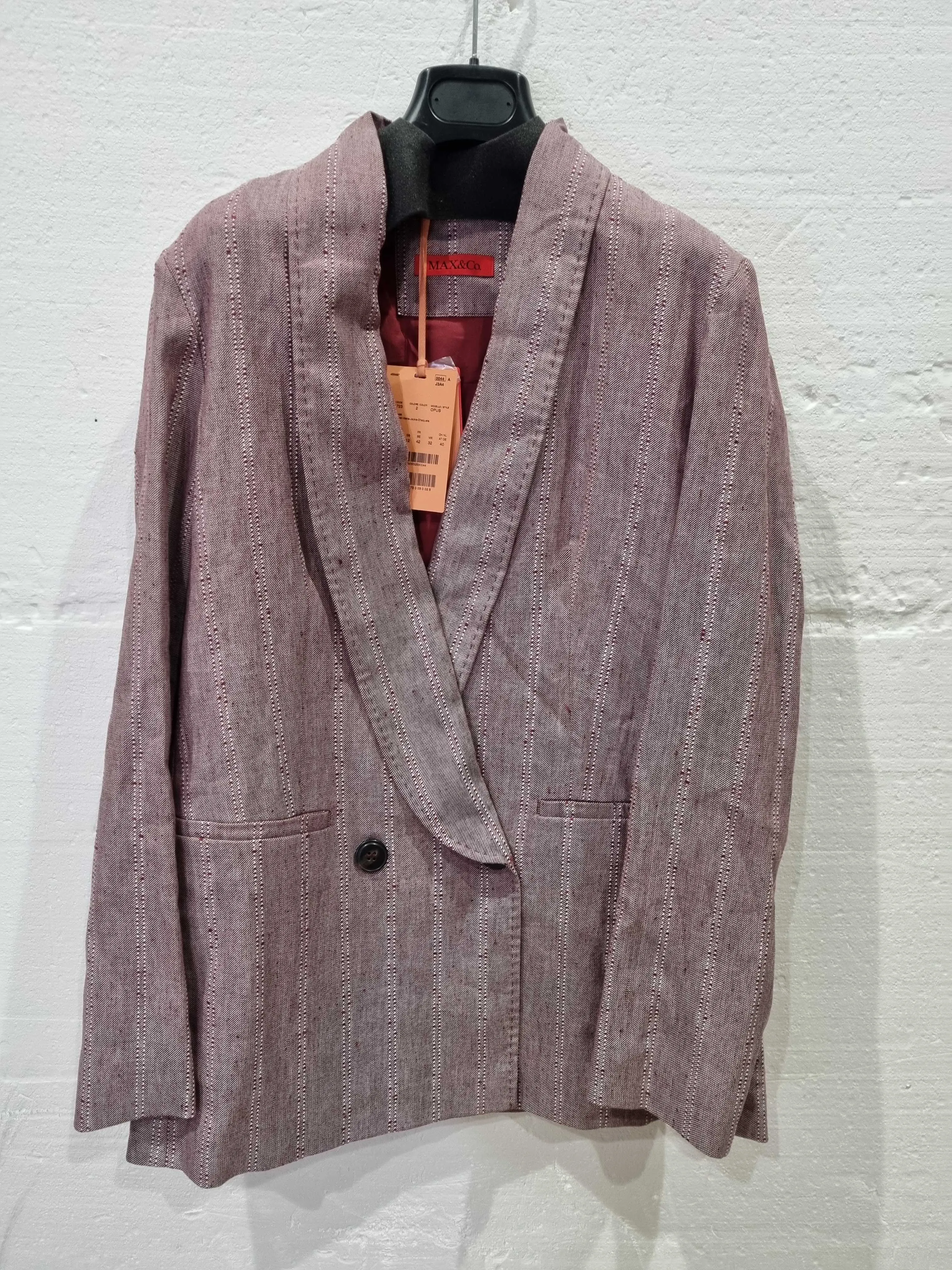 [VF3678] Max & Co Burgundy double-breasted striped jacket  Size: Uk 12