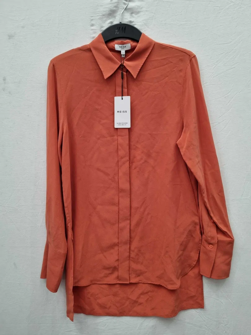 [VF5657] Reiss - Orange Eden Silk Tunic Shirt Size: Uk 8