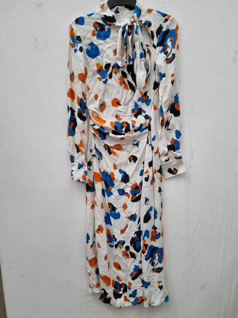 [VF5664] Reiss - White Niyah Printed Midi Dress  Size: Uk 6