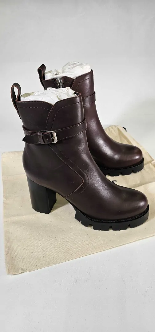 [VF5674] Belstaff - Brown Rebel Heeled Leather Boots - Brown Size: Uk6